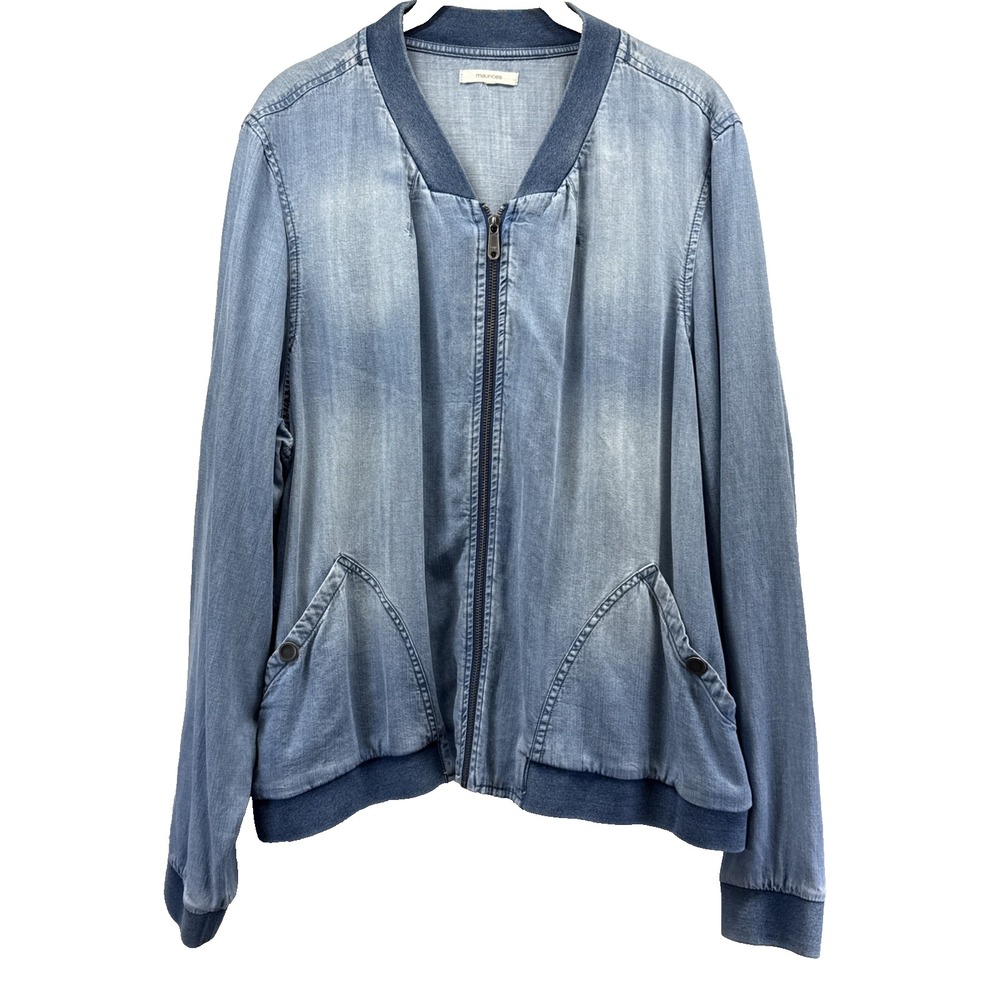 Maurices Women's Lyocell Denim Zip Jacket Size 1X Blue Long Sleeves Pockets